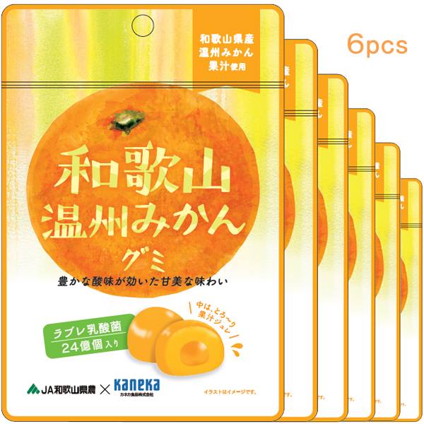 6袋セット販売 グミ 乳酸菌入り 和歌山温州みかんグミ カネカ食品 美味しい スッキリ 甘酸が効いた甘味 さわやかな味わい 果汁ジュレ ラブレ乳酸菌 和歌山県産 温州みかん JA和歌山県農 カネカ食品 共同開発 二重構造グミ